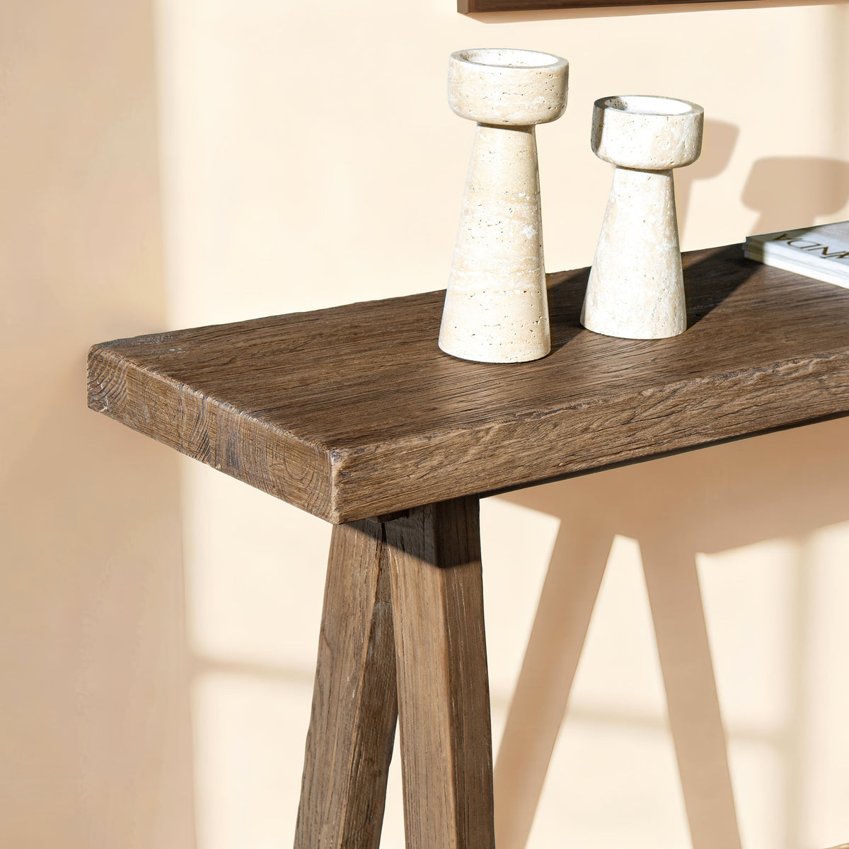 Hawthorne 60'' Reclaimed Elm Trestle Console Table with Solid Wood Base - Medium-Dark Brown