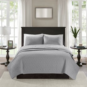 Reversible Quilt Set with Antimicrobial Treatment - Grey Full/Queen