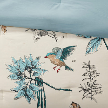 Khaki Printed Cotton Twill King Comforter Set with Embroidery - 7 Piece