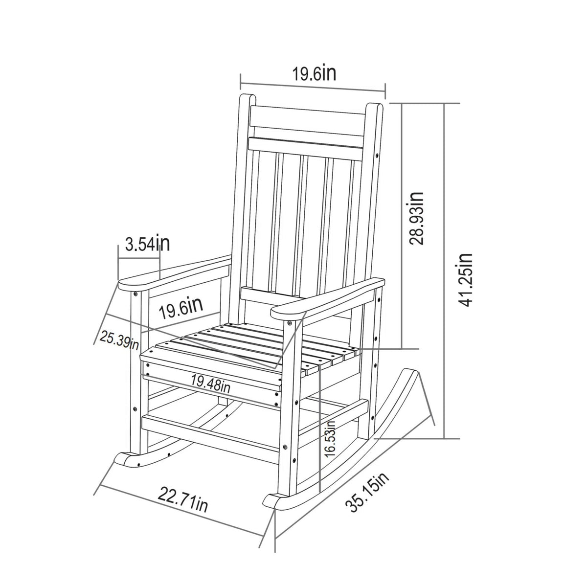 Oversized Outdoor Rocking Chair with Wood-Texture Design - White
