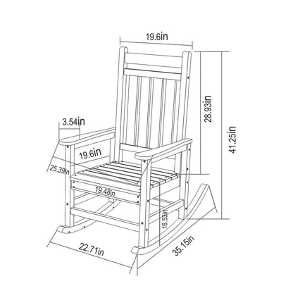 Oversized Outdoor Rocking Chair with Wood-Texture Design - White