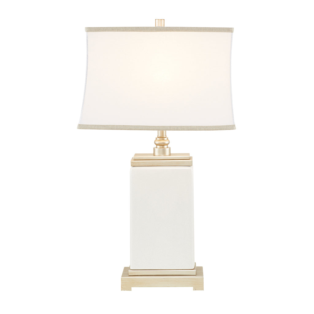 Rectangular Ceramic Table Lamp with Ivory Base & Silver Accents - Ivory