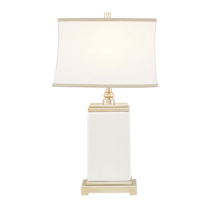 Rectangular Ceramic Table Lamp with Ivory Base & Silver Accents - Ivory