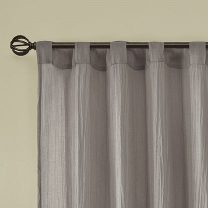 Solid Crushed Curtain Panel Pair with Sheer Texture - Grey