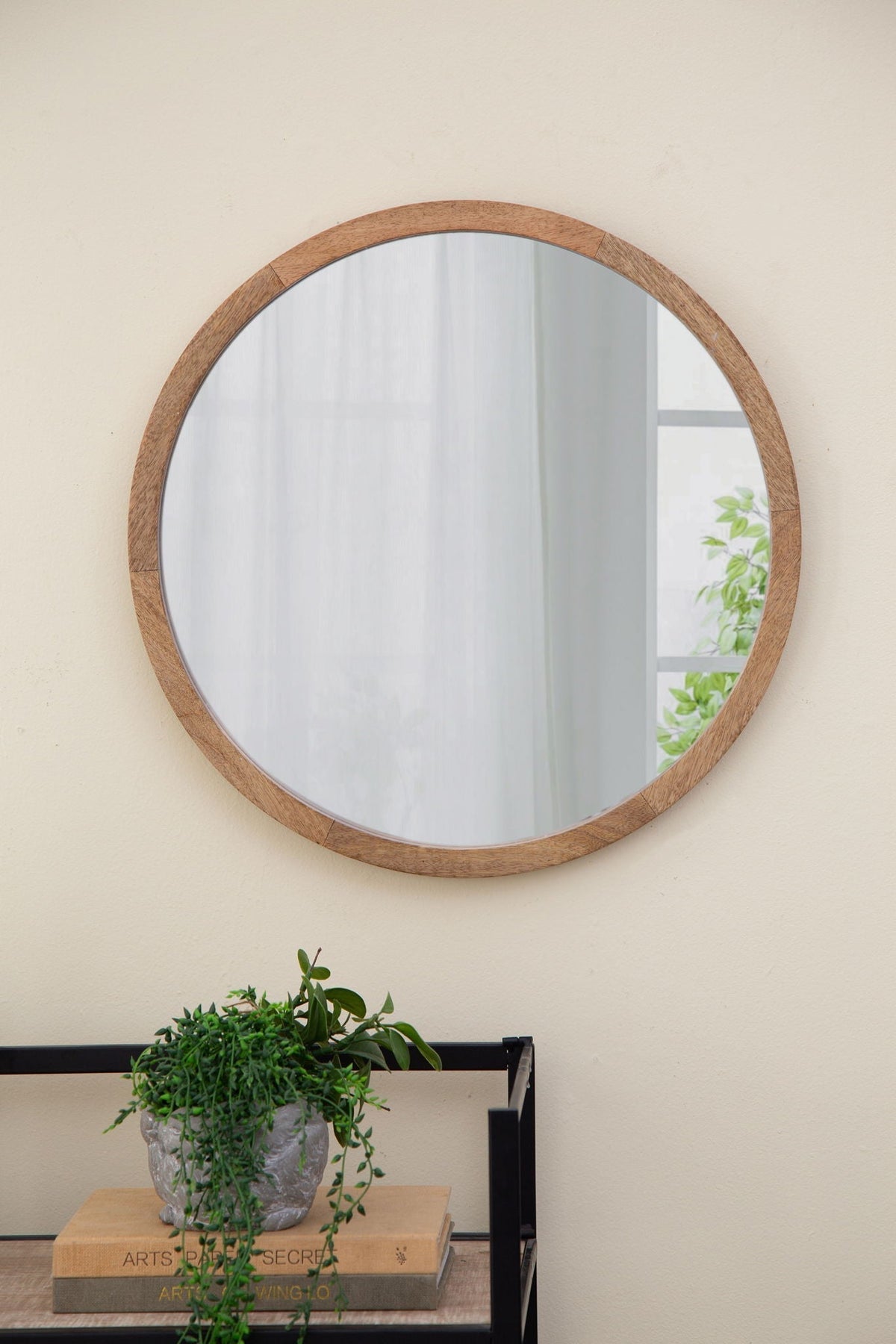 Circle Wall Mirror with Wooden Frame - Black, Light Brown, Dark Brown