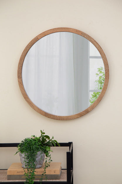 Circle Wall Mirror with Wooden Frame - Black, Light Brown, Dark Brown