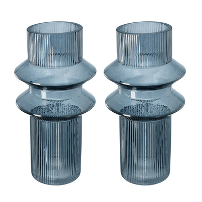 Fluted Accent Vases with Ribbed Design - Clear Blue, Set of 2
