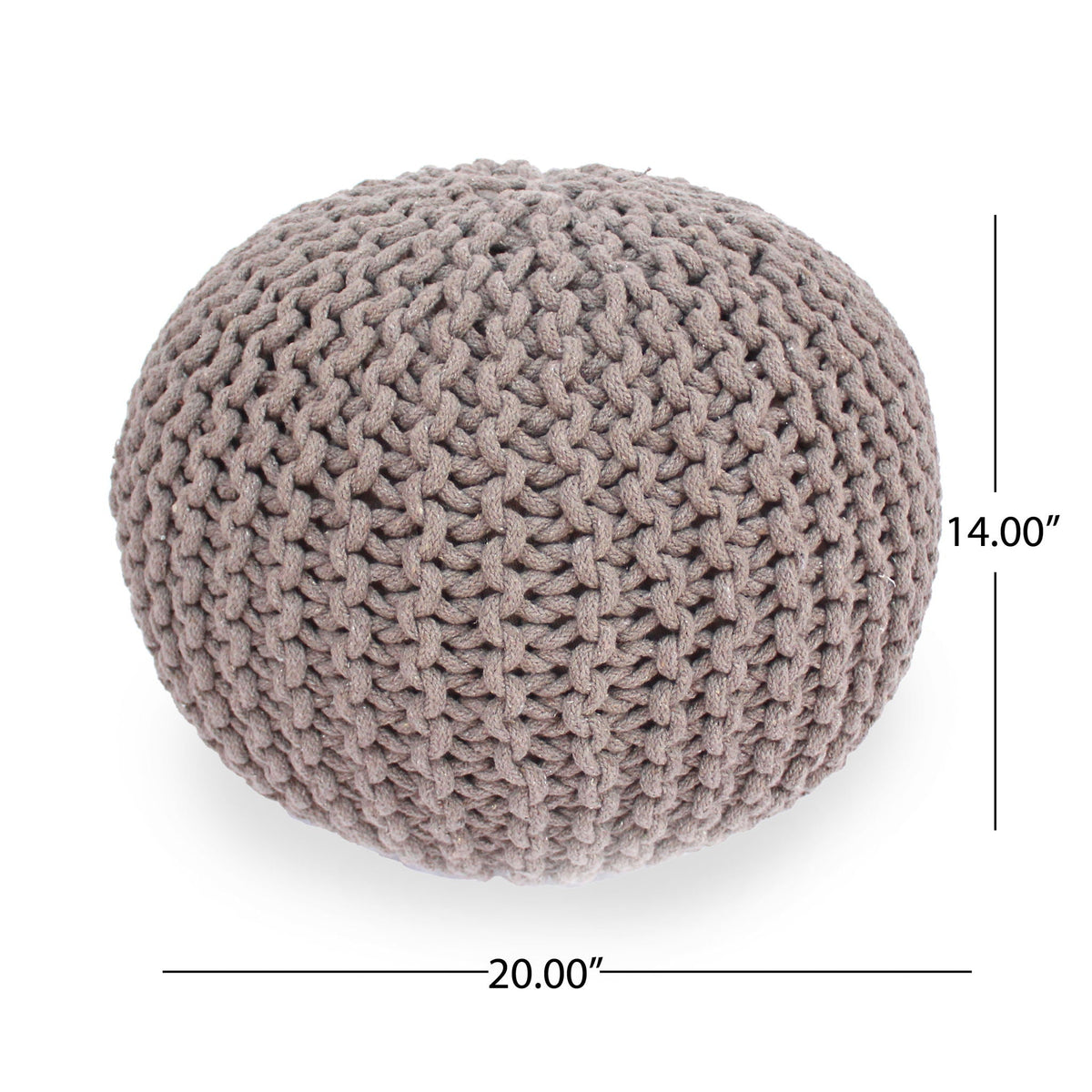 Knitted Round Pouf Ottoman with Pumpkin Shape - Light Blue or Dark Brown