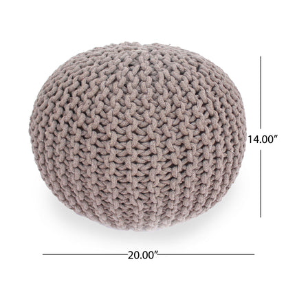 Knitted Round Pouf Ottoman with Pumpkin Shape - Light Blue or Dark Brown