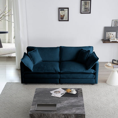 Modern Blue Fabric Loveseat Sofa with Solid Wood Frame - Blue