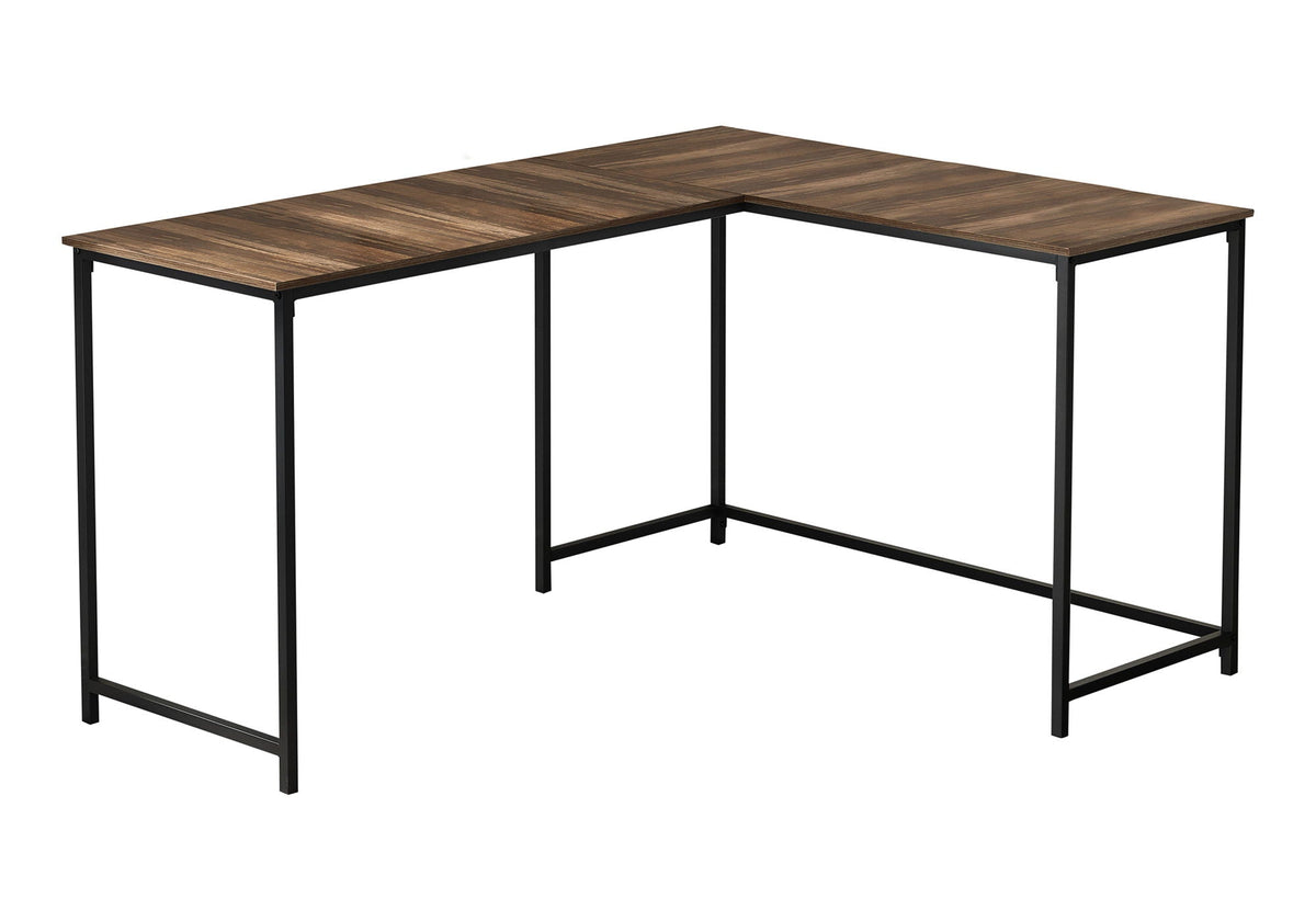 L-Shaped Corner Computer Desk with Modern Metal Base - Dark Brown