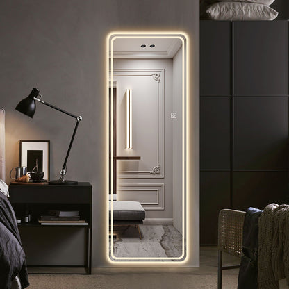 Full Length Floor Mirror LED with Dimming & 3 Color Modes - Silver