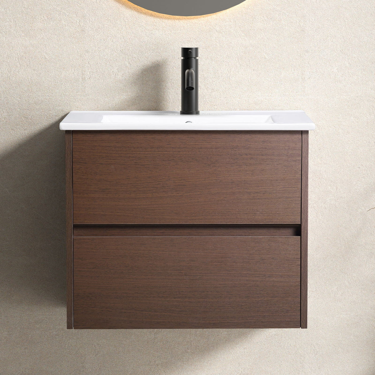 Wall-Mounted Bathroom Vanity with Soft-Close Drawer - Black Brown