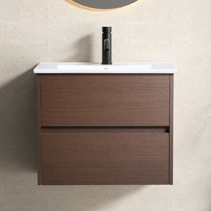 Wall-Mounted Bathroom Vanity with Soft-Close Drawer - Black Brown