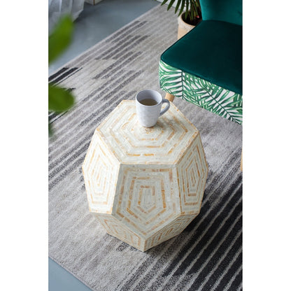 Hexagonal Capiz End Table with Contemporary Design - Cream Yellow
