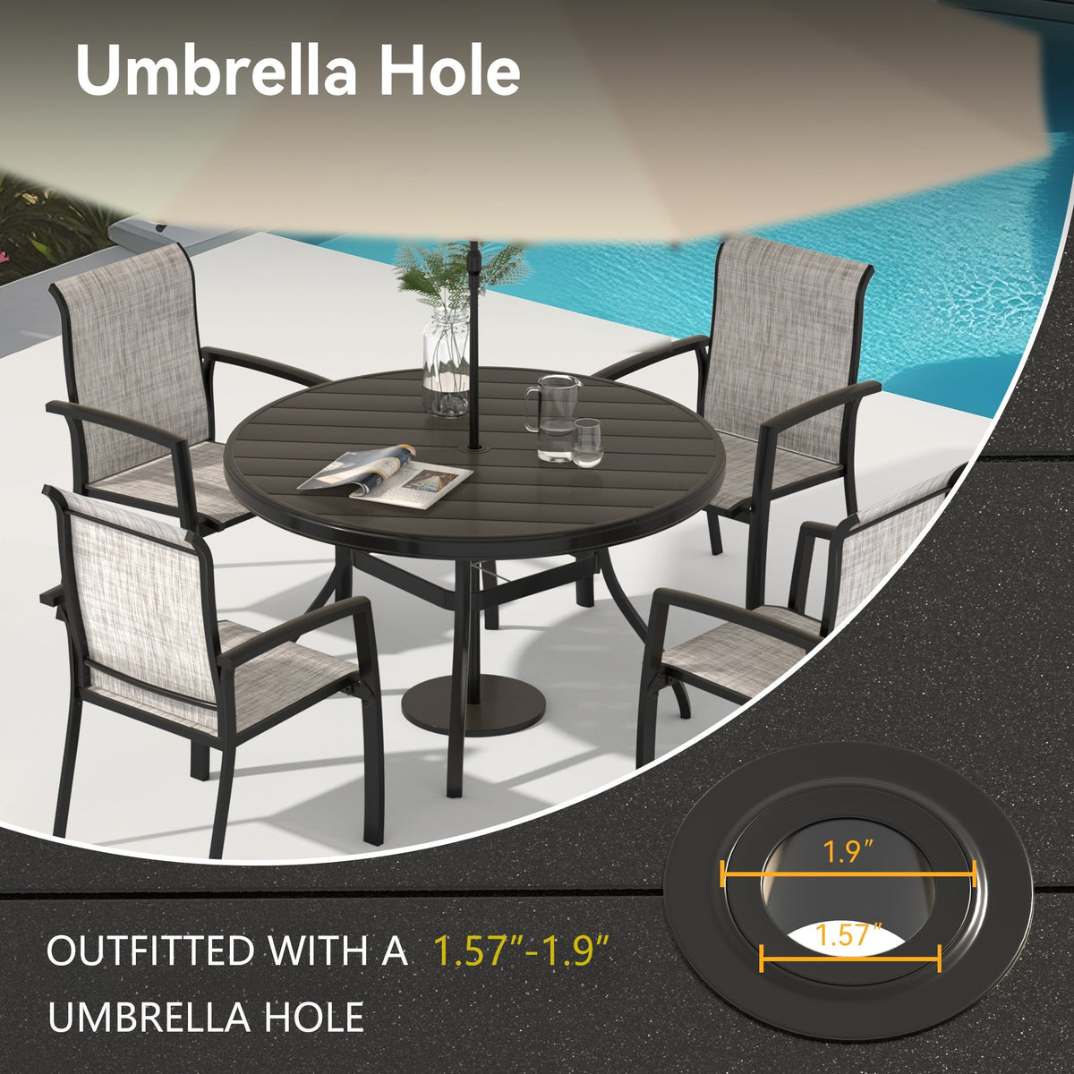 5-Piece Outdoor Patio Dining Set with Stackable Metal Chairs – Black