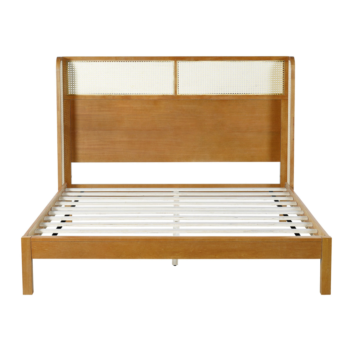 Premium Rubber Wood Platform Queen Bed Frame with Headboard - Natural