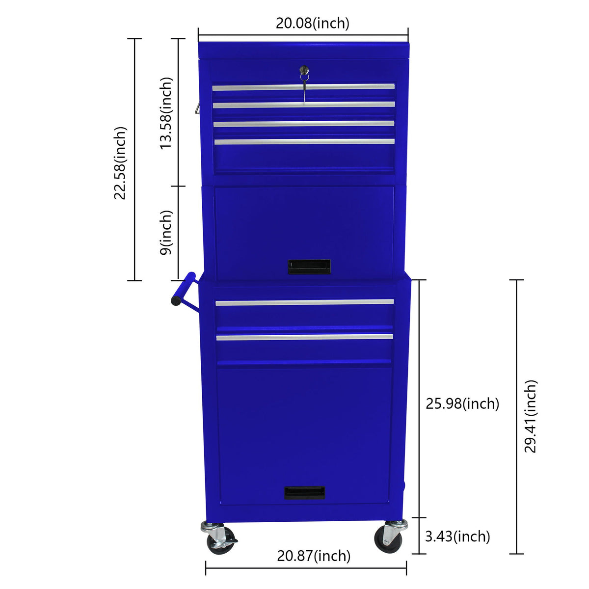6 Drawer Lockable Tool Cabinet with Detachable Toolbox - Black, Red, or Blue