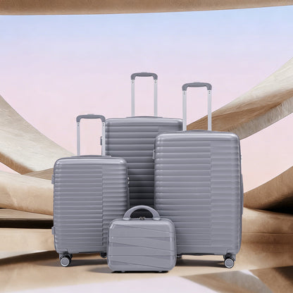 4-Piece Polypropylene Luggage Set with Spinner Wheels and Cosmetic Case - Light Gray