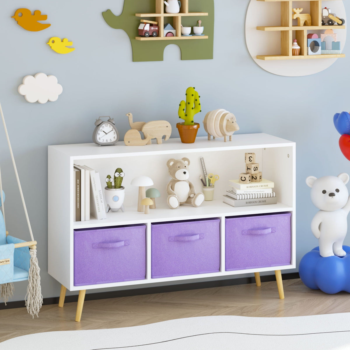 Bookcase With Collapsible Drawers Organizer - Gray, Pink, or Purple