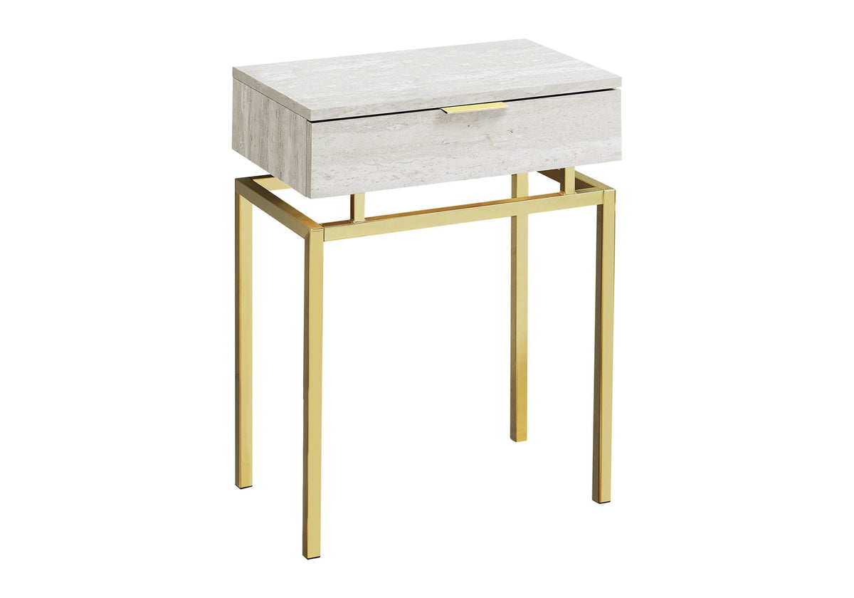 Beige Accent Side Table with Storage Drawer - Wood & Metal Modern Table