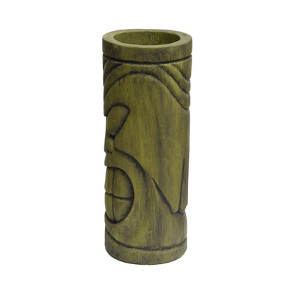 Stone Statue Urn Planter with Tiki Face Design - Antique Green