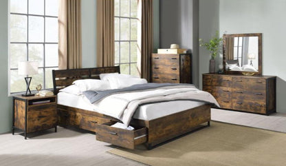 Juvanth Rustic Bed King Panel with Under Bed Storage Option – Dark Brown