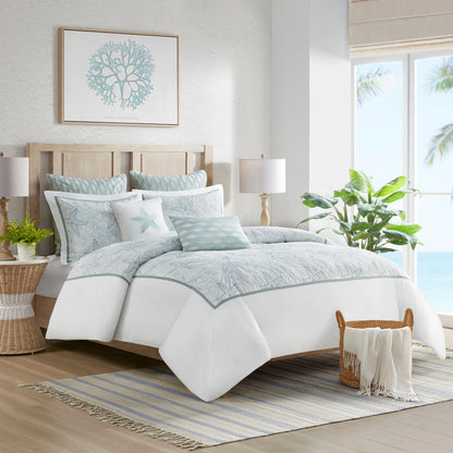 White Cotton Duvet Cover Mini Set with Embroidered Seashells – Full/Queen