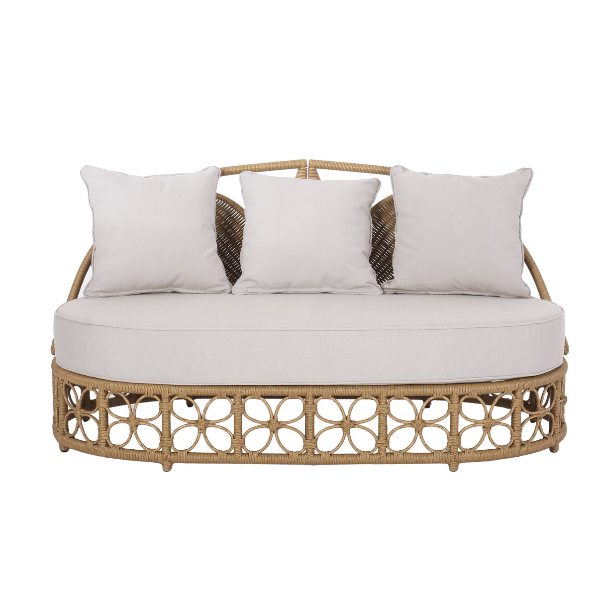 Outdoor Wicker Daybed with Pillows - Light Brown and Beige