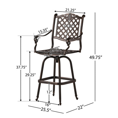 Cast Aluminum Bar Stool with Swivel Seat - Copper