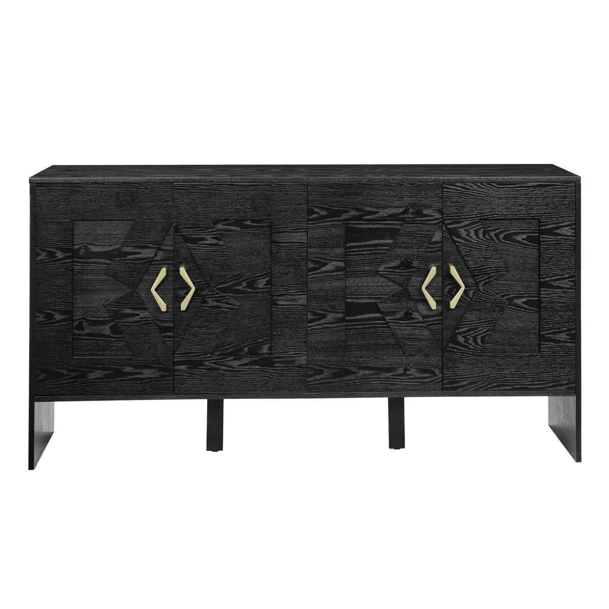 60" Mid Century Modern Sideboard Buffet Cabinet with Fluted Diamond Design - Black