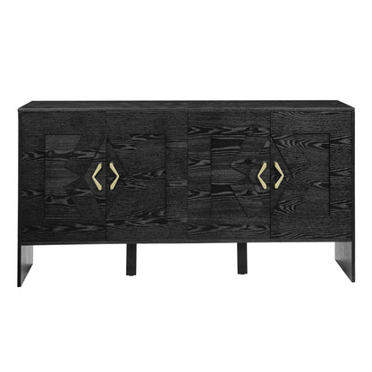 60" Mid Century Modern Sideboard Buffet Cabinet with Fluted Diamond Design - Black