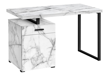 White Computer Desk with Marble Look Laminate and Storage Drawers