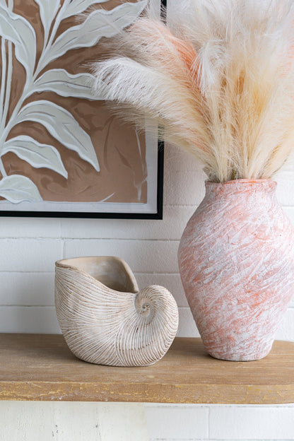 Sand and Cement Nautilus Shell Planter with Textured Finish - Beige Multi