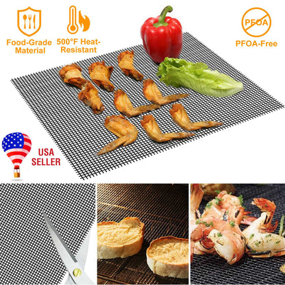 BBQ Grill Mat Non-Stick Mesh Mat Baking Sheet Liner Reusable Reversible Washable for Outdoor Gas Charcoal