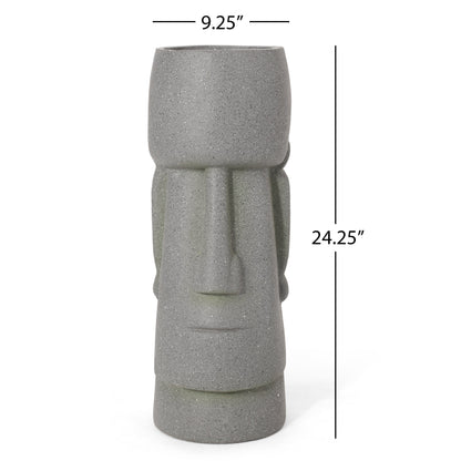 Stone Gray Flower Planter with Textured Cast Stone Finish - Tall