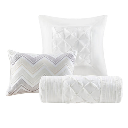 7 Piece Tufted Comforter Set with Hypoallergenic Filling - White