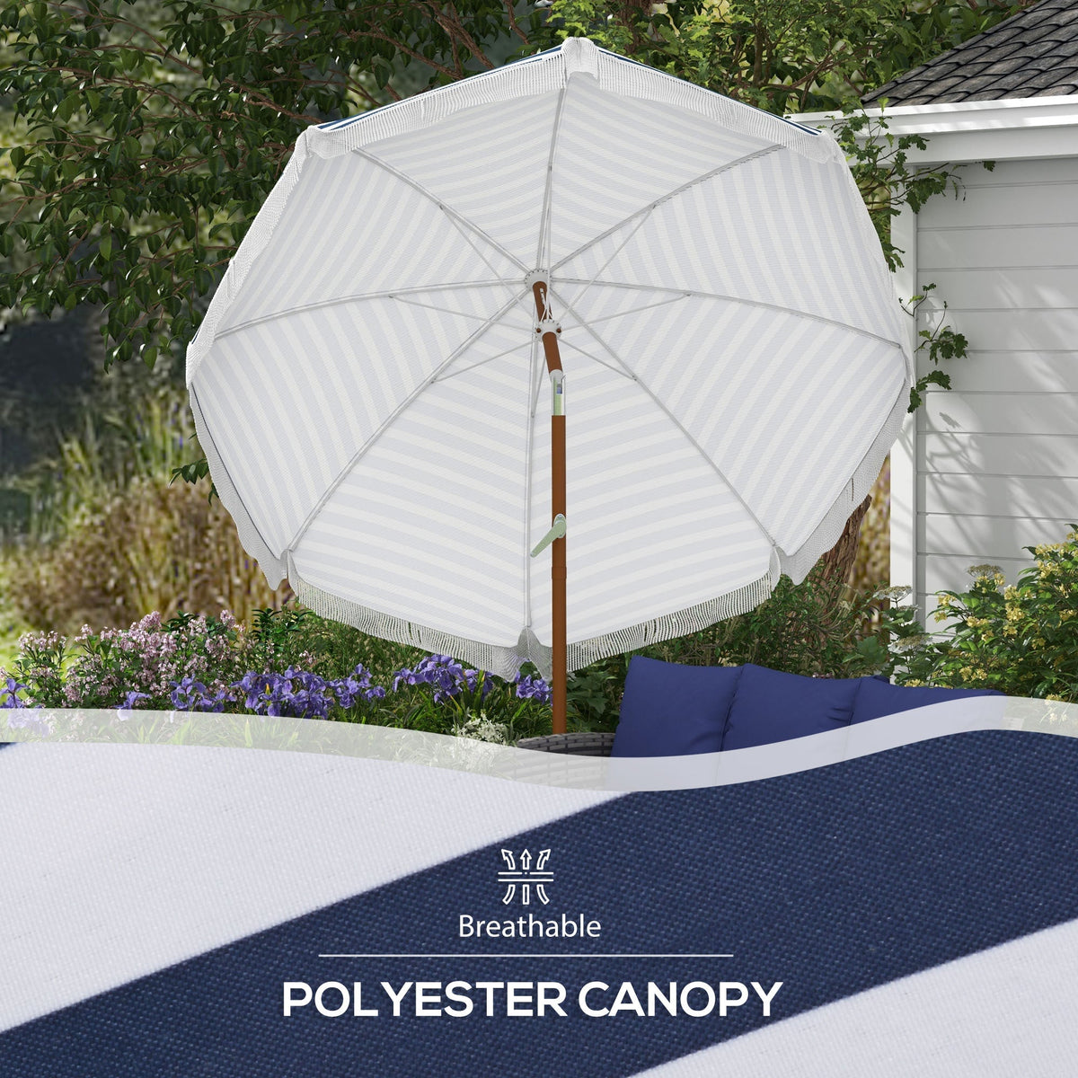 Blue Stripe Outdoor Patio Umbrella with Tilt and Vent - Steel Frame