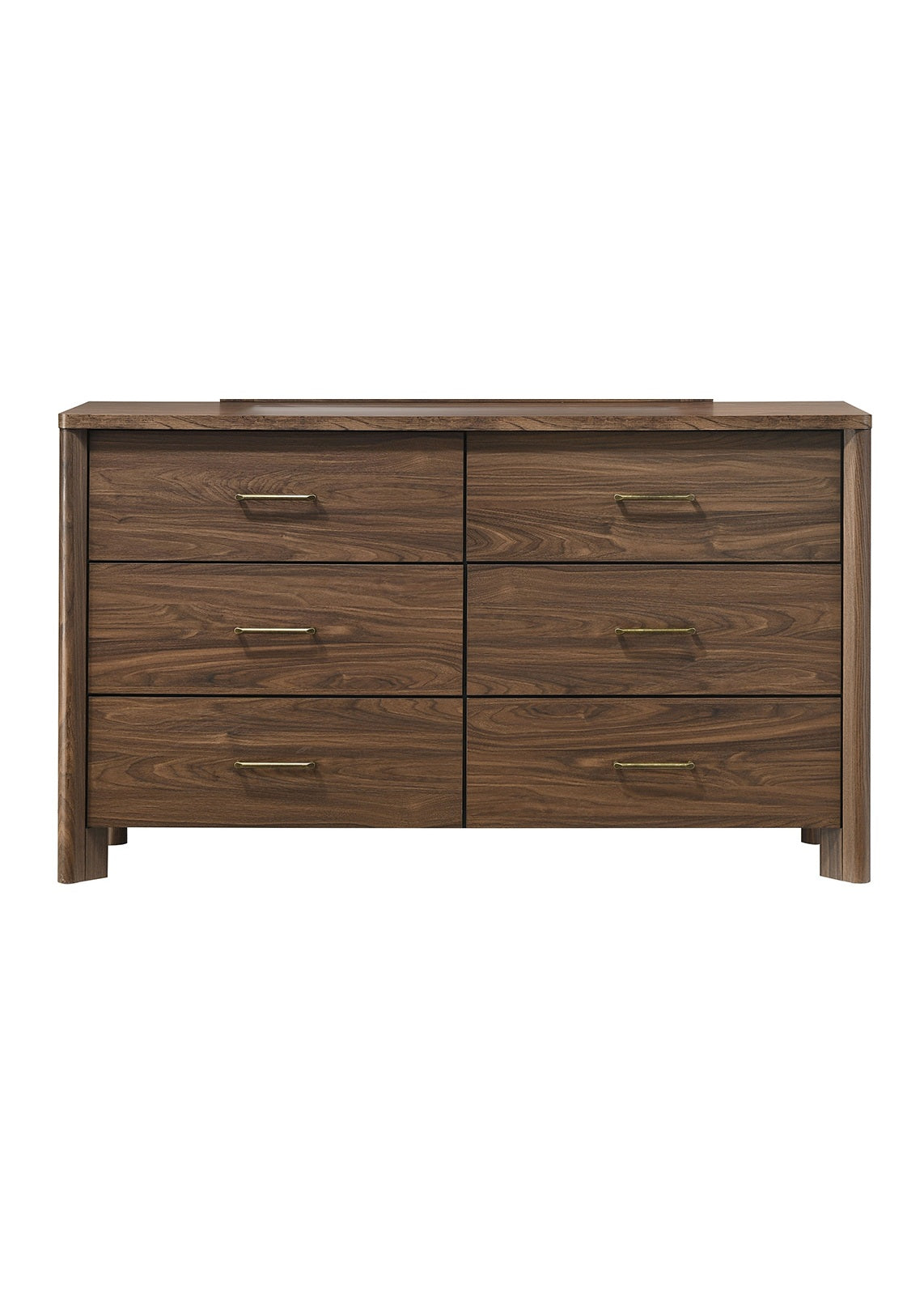 Walnut Color Solid Wood Dresser 6-Drawers with Rounded Edges - Walnut