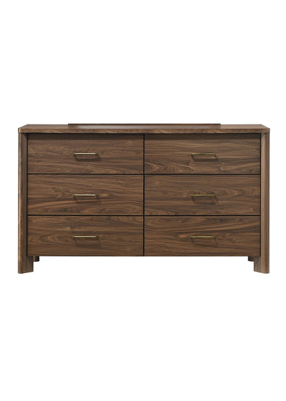 Walnut Color Solid Wood Dresser 6-Drawers with Rounded Edges - Walnut