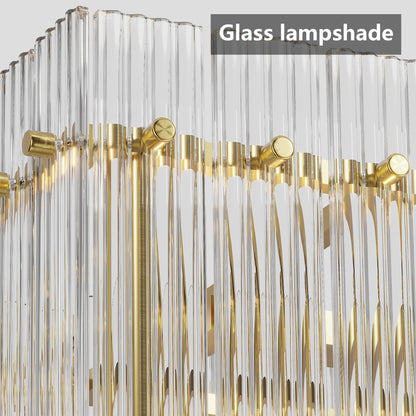 Modern Rectangular Crystal Glass 10-Light Chandelier with Adjustable Height - Gold