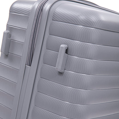 4-Piece Polypropylene Luggage Set with Spinner Wheels and Cosmetic Case - Light Gray