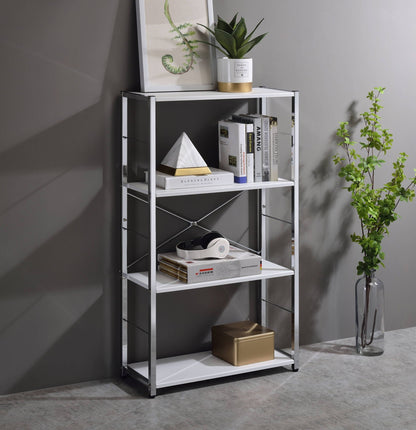 Tennos White Bookshelf with Metal Frame - Four Shelves