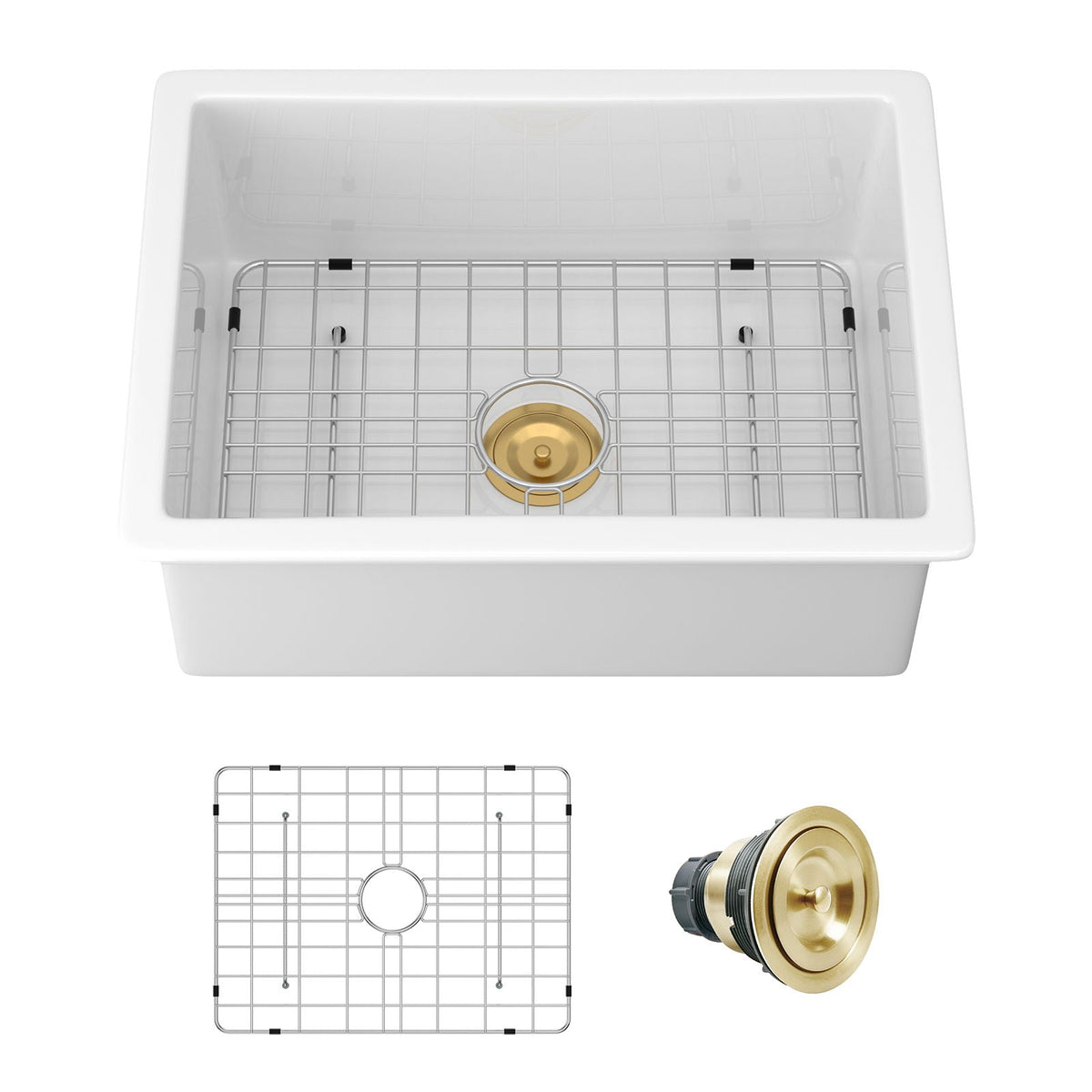 Rectangular Deep Single Bowl Kitchen Sink with Scratch-Resistant Glaze - White