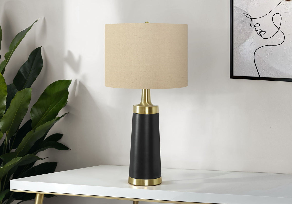 Contemporary Table Lamp with Linen Shade - Black & Cream