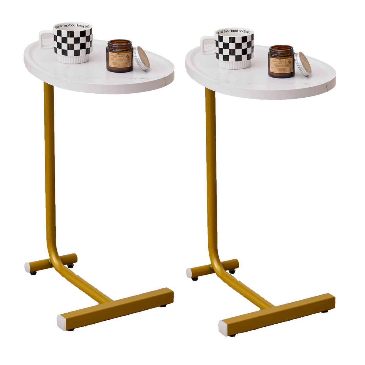 C-Shaped Side Table with Durable Metal & Wood - Dark Brown or White