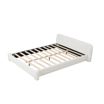 Cozy Bouce Upholstered Bed with Boucle Fabric - White