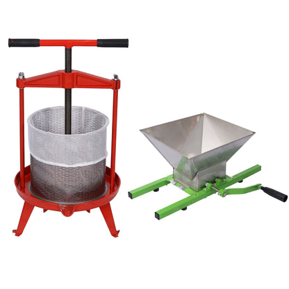 Manual Fruit Wine Press and Crusher with Stainless Steel Construction - Silver