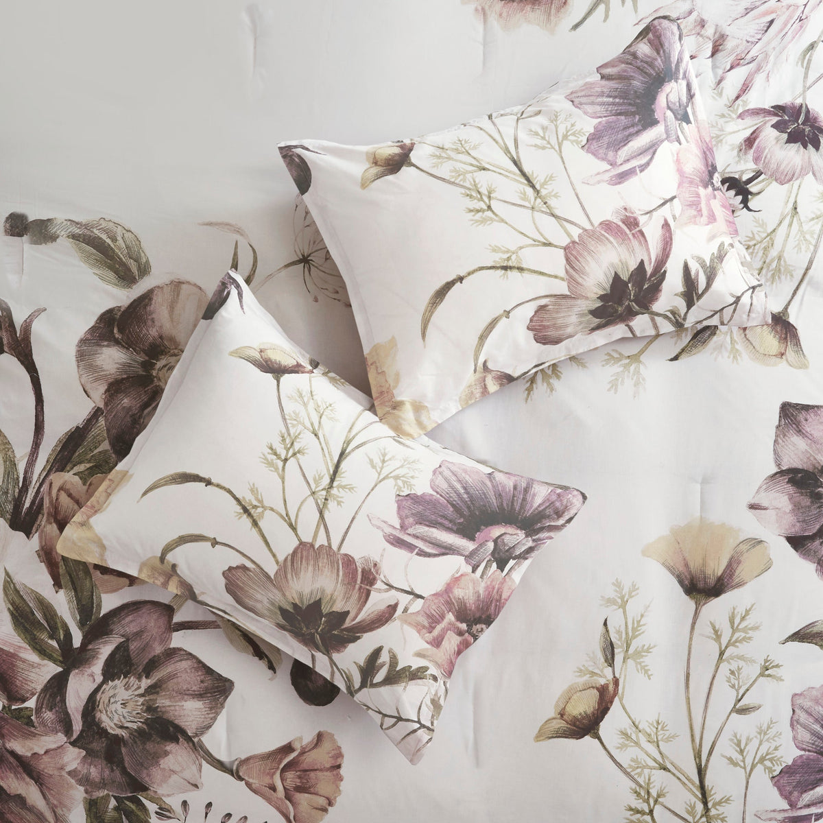 8 Piece Cotton Printed Comforter Set with Embroidered Pillows - Blush