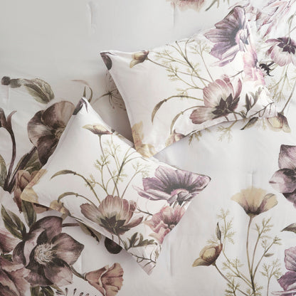8 Piece Cotton Printed Comforter Set with Embroidered Pillows - Blush
